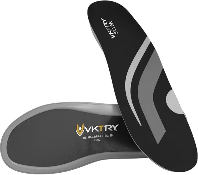 VKTRY Silver Performance Insoles, Carbon Fiber Composite Inserts for Everyday & Active Lifestyle - Lightweight, Comfortable, Structured Arch Support, Shock Absorption, Energy-Return, Anti-Fatigue