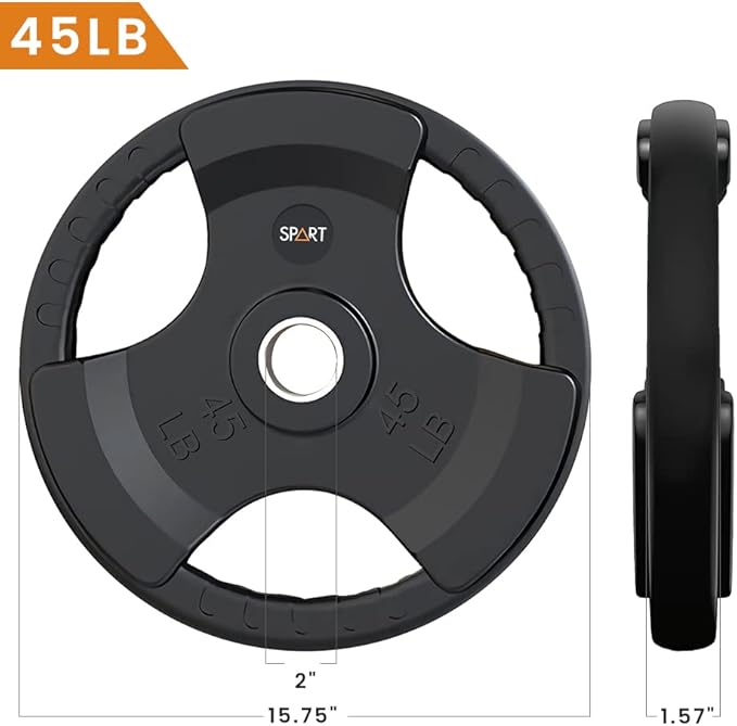 SPART Weight Plate 2-Inch Rubber Coated Olympic Grip Plate for Barbell,Solid Cast Iron Weight Plates in Pairs or Single for Strength Training,Weightlifting,Crossfit,Home Gym(5LB/10LB/25LB/35LB/45LB)