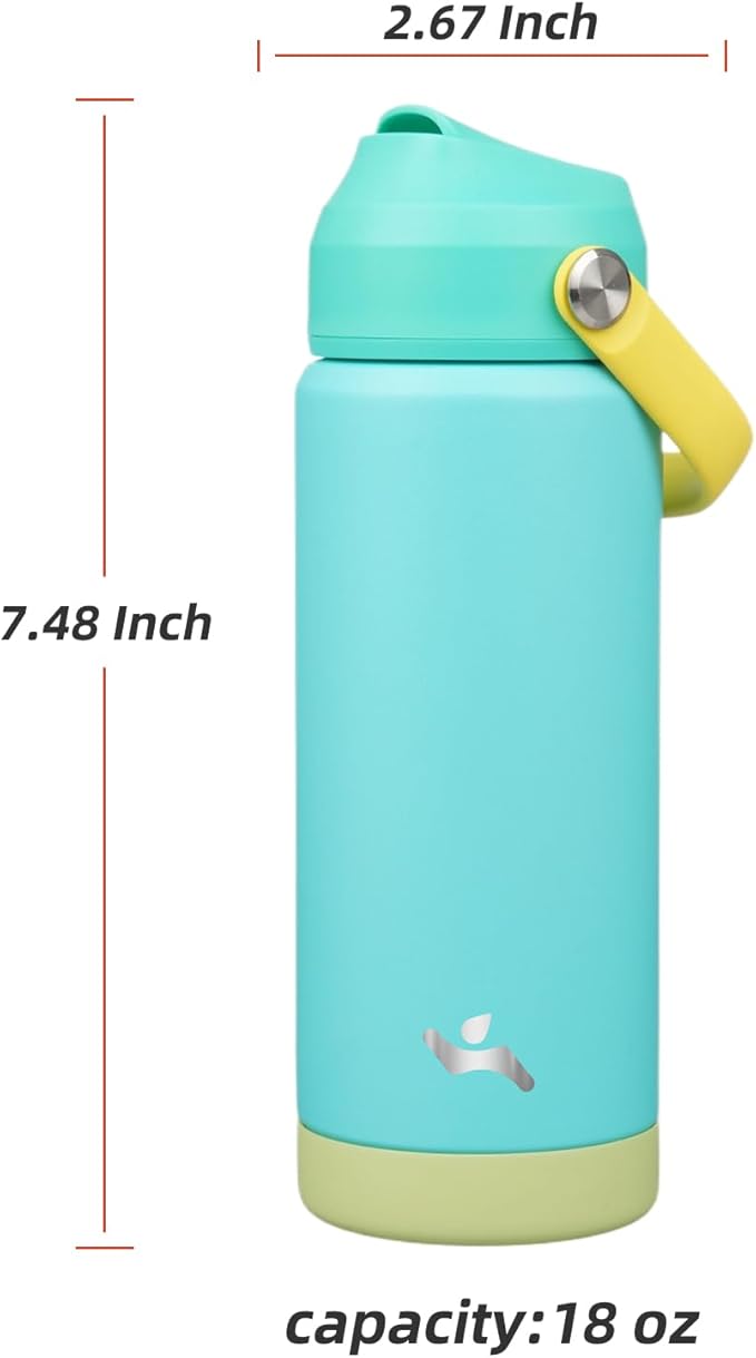 Insulated Water Bottle with Straw Lid,18 oz Stainless Steel Vacuum Metal Bottle with Silicone Handle,Twilight Blue