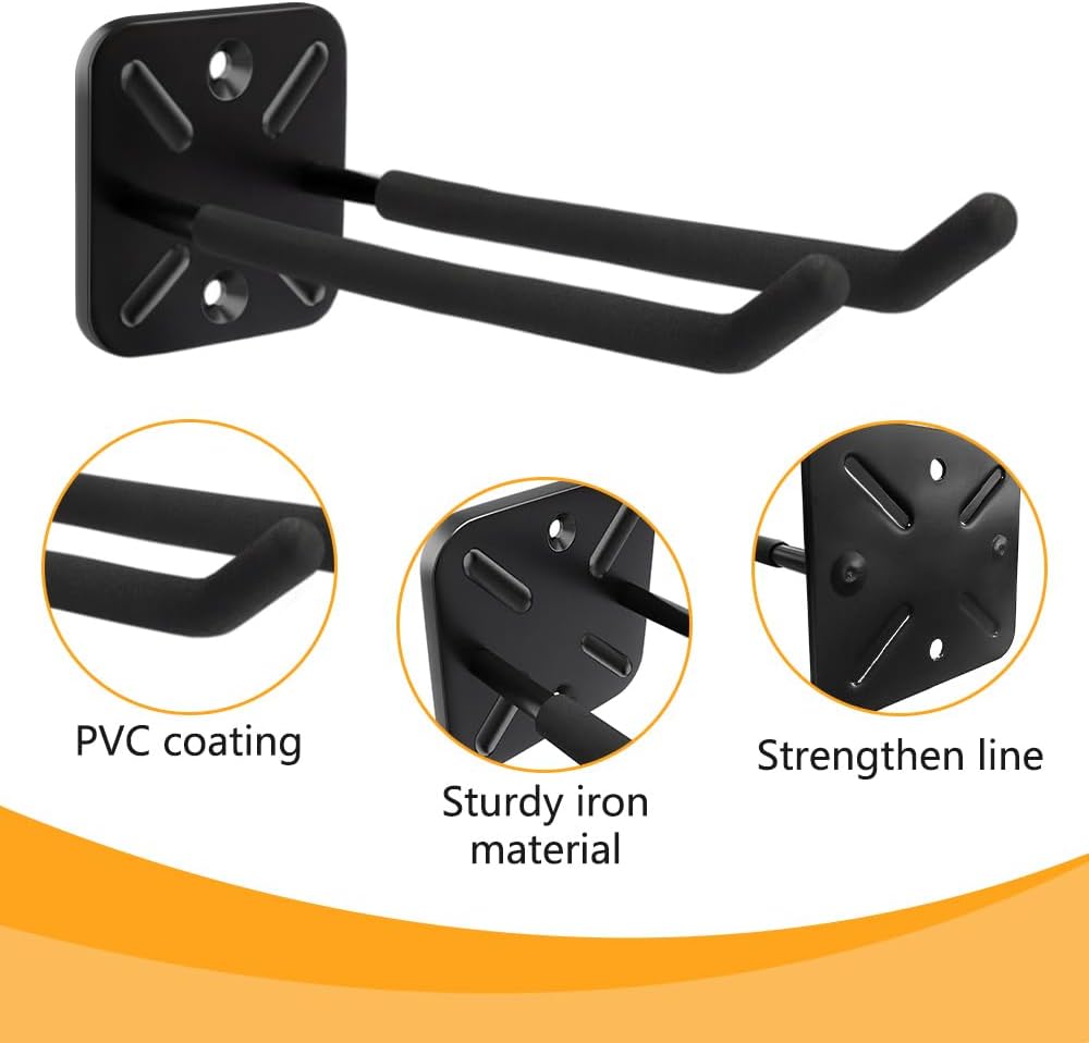 2PCS Heavy Duty Steel Hooks, Garage Hanger Storage Tool Organizer Rack, Wall Mount Utility Hooks to Hang Chairs, Ladders, Tires, Shovels, Strollers and More