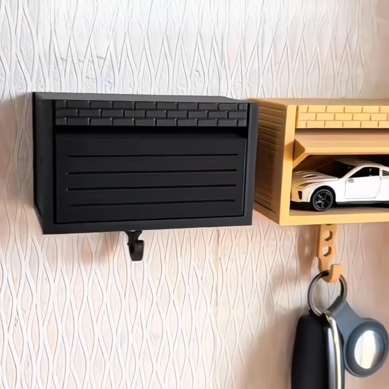 Wall-Mounted Car Display Key Holder, Decorative Garage Model Design, Multiple Colors（No Car） (Stripe-Brown（No Car）)