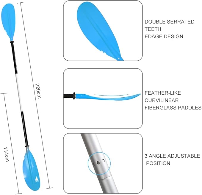 Kayak Paddle - Adjustable 2 Pieces Aluminum Alloy Shaft with Glass Fiber Blade for Surfing,Oar Fishing Easy Packable Travel