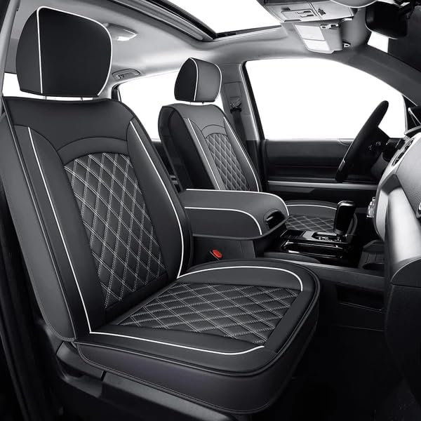 LUCKYMAN CLUB F150 Faux Leather Seat Covers Fit for 2015-2024 2025 F150 SuperCrew and 2017-2024 2025 F250 F350 F450 Super Duty Crew Cab Pickup Trucks(Full Set, Black&White)