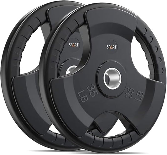 SPART Weight Plate 2-Inch Rubber Coated Olympic Grip Plate for Barbell,Solid Cast Iron Weight Plates in Pairs or Single for Strength Training,Weightlifting,Crossfit,Home Gym(5LB/10LB/25LB/35LB/45LB)