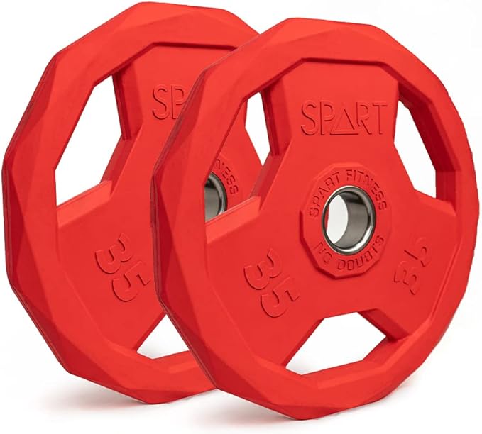SPART Color Coded Weight Plate 2-Inch Rubber Coated Olympic Grip Plate for Barbell, Solid Cast Iron Weight Plates for Strength Training, Weightlifting, Crossfit, Home Gym, 2.5LB/5LB/10LB/25LB/35LB/45LB, Pair