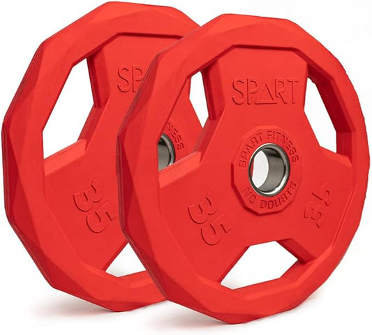 SPART Color Coded Weight Plate 2-Inch Rubber Coated Olympic Grip Plate for Barbell, Solid Cast Iron Weight Plates for Strength Training, Weightlifting, Crossfit, Home Gym, 2.5LB/5LB/10LB/25LB/35LB/45LB, Pair