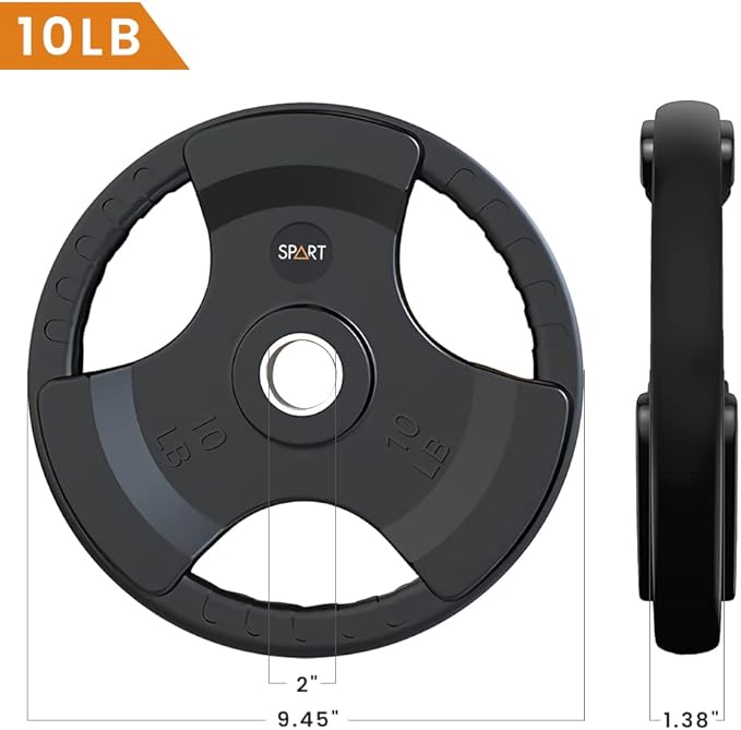 SPART Weight Plate 2-Inch Rubber Coated Olympic Grip Plate for Barbell,Solid Cast Iron Weight Plates in Pairs or Single for Strength Training,Weightlifting,Crossfit,Home Gym(5LB/10LB/25LB/35LB/45LB)