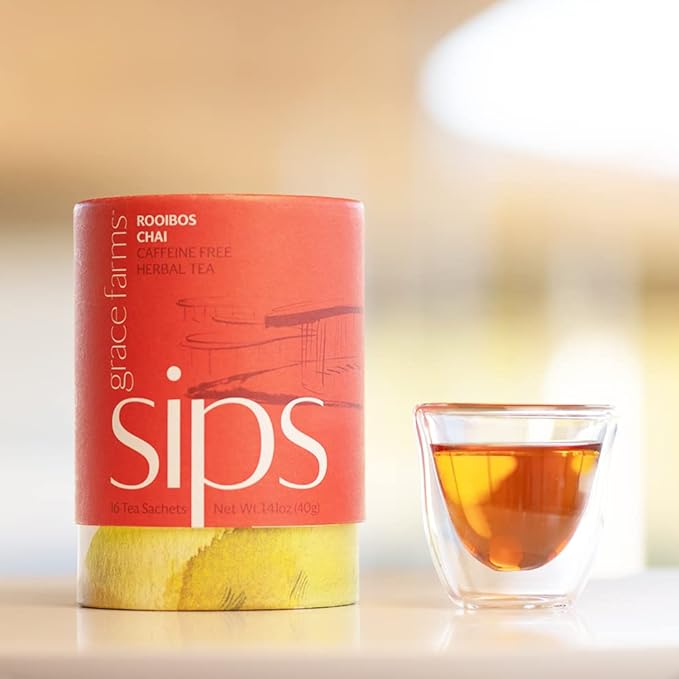 Grace Farms ROOIBOS CHAI Herbal Tea (16 Pyramid Sachets) | Healthy and Caffeine Free | Organic, Fair Trade and Kosher Certified | Gives Back 100% of Profits