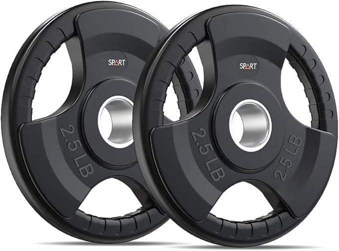 SPART Weight Plate 2-Inch Rubber Coated Olympic Grip Plate for Barbell,Solid Cast Iron Weight Plates in Pairs or Single for Strength Training,Weightlifting,Crossfit,Home Gym(5LB/10LB/25LB/35LB/45LB)