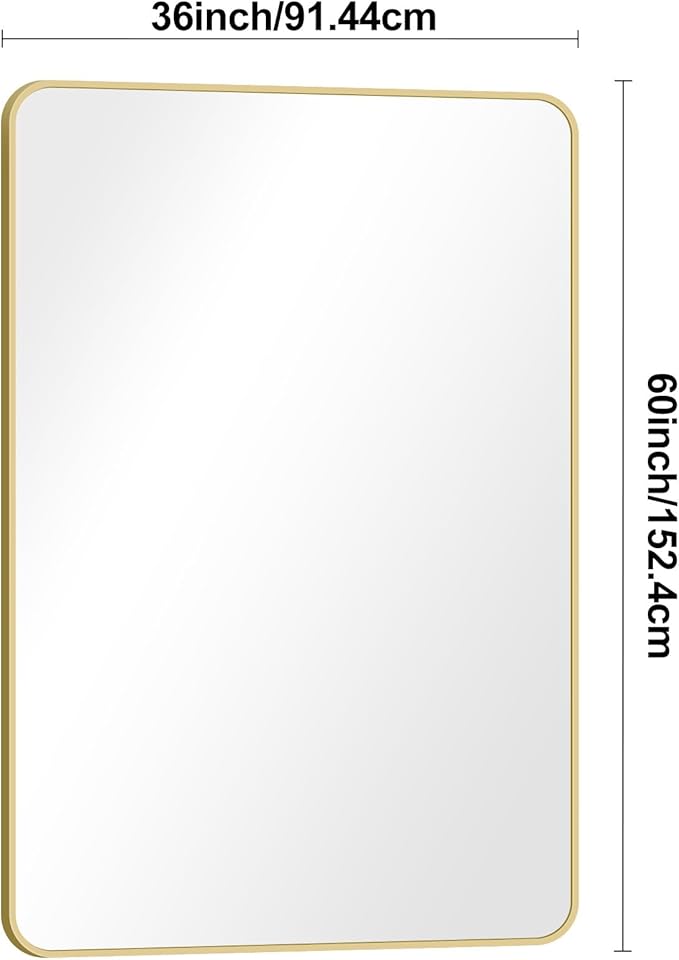 Gold Bathroom Mirror,55x36 inch Wall Mirror for Bathroom Wall Mounted,Round Rectangle Mirror for Bathroom Over Sink,Modern Frame for Home Decor Living Room,Bedroom Entryway,Horizontal/Vertical