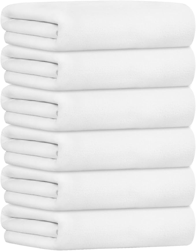 JML Bath Towels, Large Microfiber Bathroom Towel Set 6 Pack 30" x 60", Soft Absorbent Microfiber Body Towels for Adult, White