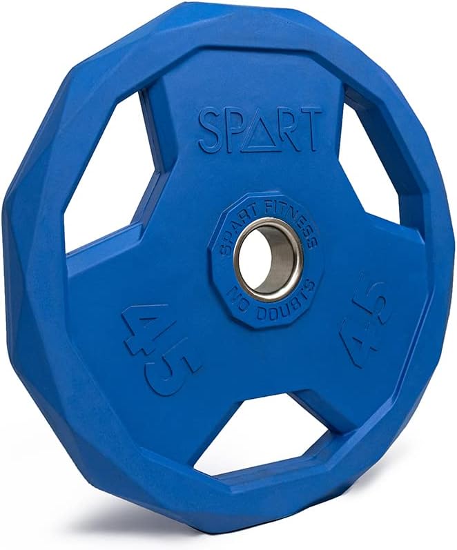 SPART Color Coded Weight Plate 2-Inch Rubber Coated Olympic Grip Plate for Barbell, Solid Cast Iron Weight Plates for Strength Training, Weightlifting, Crossfit, Home Gym, 2.5LB/5LB/10LB/25LB/35LB/45LB, Pair