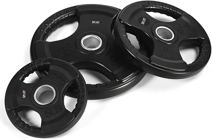 SPART Weight Plate 2-Inch Rubber Coated Olympic Grip Plate for Barbell,Solid Cast Iron Weight Plates in Pairs or Single for Strength Training,Weightlifting,Crossfit,Home Gym(5LB/10LB/25LB/35LB/45LB)