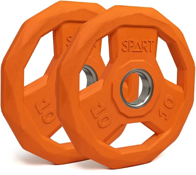 SPART Color Coded Weight Plate 2-Inch Rubber Coated Olympic Grip Plate for Barbell, Solid Cast Iron Weight Plates for Strength Training, Weightlifting, Crossfit, Home Gym, 2.5LB/5LB/10LB/25LB/35LB/45LB, Pair