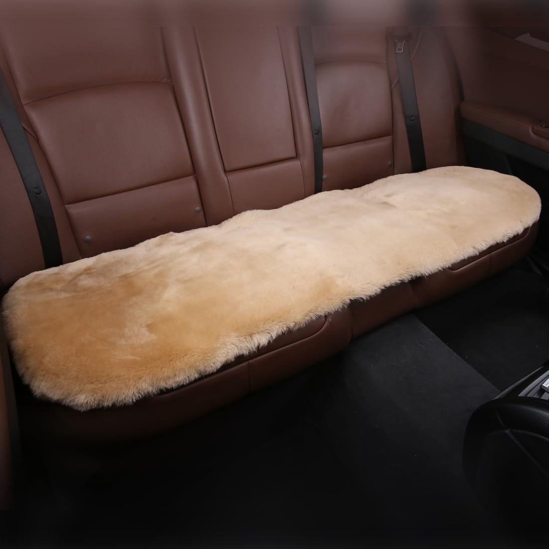 Fluffy Genuine Australia Sheepskin Car Seat Cover for Auto Interior Accessories with Soft Fuzzy Wool Eco-Friendly Natural Fur Non-Slip (Honey Beige, Back)