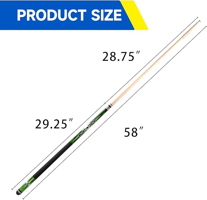 GSE Games & Sports Expert 58" 2-Piece Canadian Maple Hardwood Billiard Pool Cue Sticks for Men/Women, House or Commercial/Bar Use (Several Colors, Weight 18oz, 19oz, 20oz, 21oz Available)