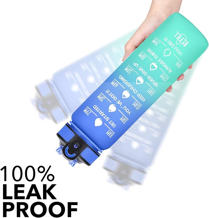 Hyeta 32 oz Water Bottles with Times to Drink and Straw, Motivational Water Bottle with Time Marker, Leakproof, Drinking Sports Water Bottle for Fitness, Gym and Outdoor