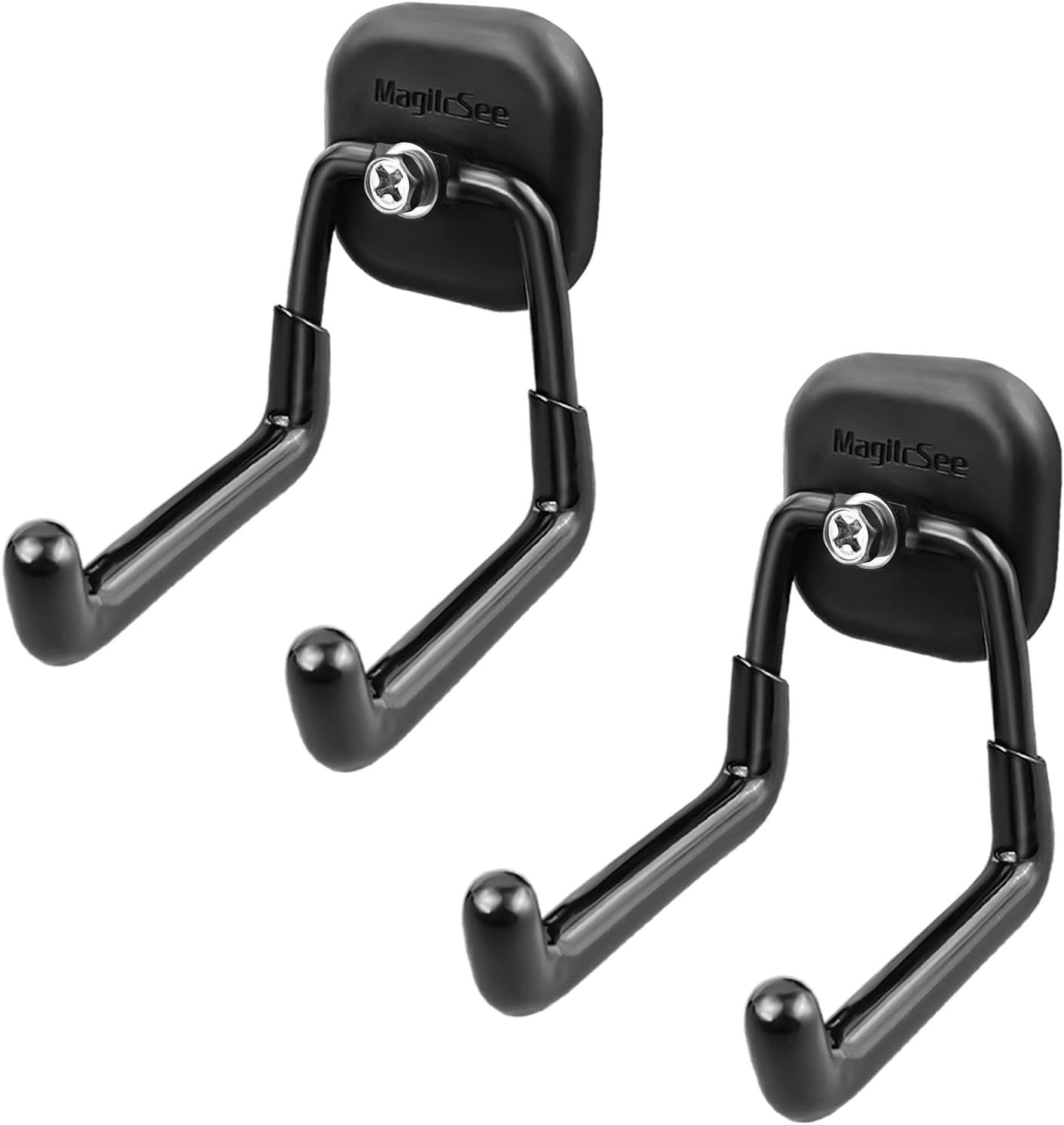 2 Pack Large Magnetic Garage Hooks Heavy Duty, Universal Indoor Outdoor Strong Storage Magnet Utility Tool Organizer Holder with Anti Slip Rubber Coating for Garden Tools,Hose,Cruise,RV,Workshop