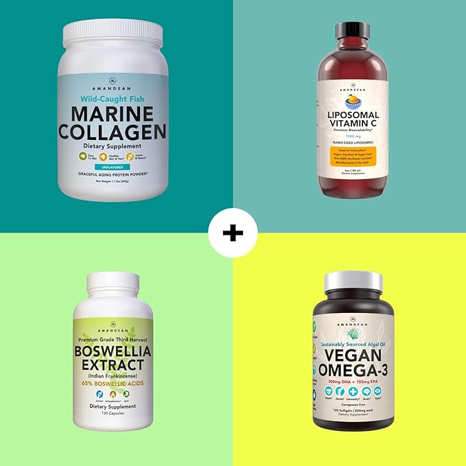 AMANDEAN Marine Collagen Peptides Powder. 500g Wild-Caught Hydrolyzed Fish Collagen Supplement. Type 1 & 3 Collagen Protein. 18 Amino Acids for Skin, Hair, Nails.