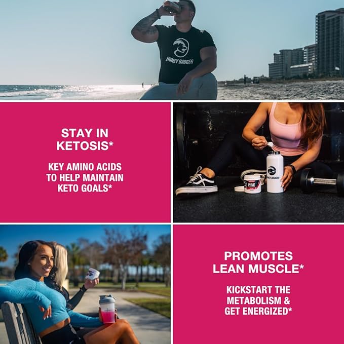 Honey Badger Pre Workout Powder, Keto Vegan Preworkout for Men & Women, Beta Alanine & Caffeine, Sugar Free Natural Energy Supplement, Wild Berry, 30 Servings