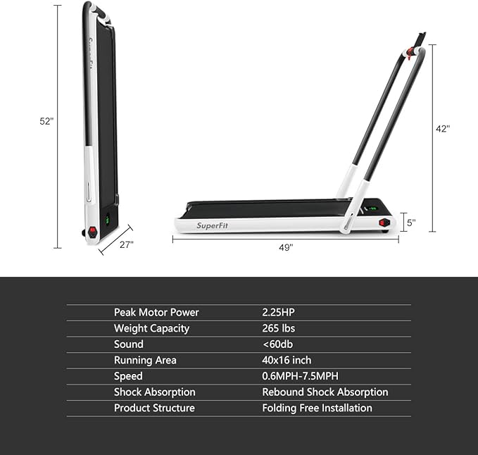 GYMAX Walking Pad, 2 in 1 Free Installation Under Desk Treadmill with Smart App, Remote Control & LED Display, 2.25HP Foldable Portable Compact Running Machine for Small Spaces Home Office