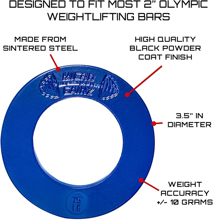 Micro Gainz Olympic Fractional Weight Plates Set, 10 Piece Olympic Weight Plates Set with Bag, Designed for Olympic Barbells for Strength Training and Micro Loading, Made in USA