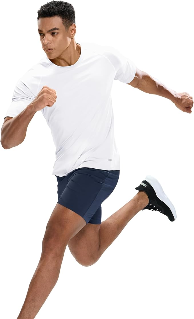 MIER Men's Dry Fit Workout T-Shirts Athletic Running Tee Short Sleeve Crew Neck Gym Tops, Polyester, Moisture Wicking