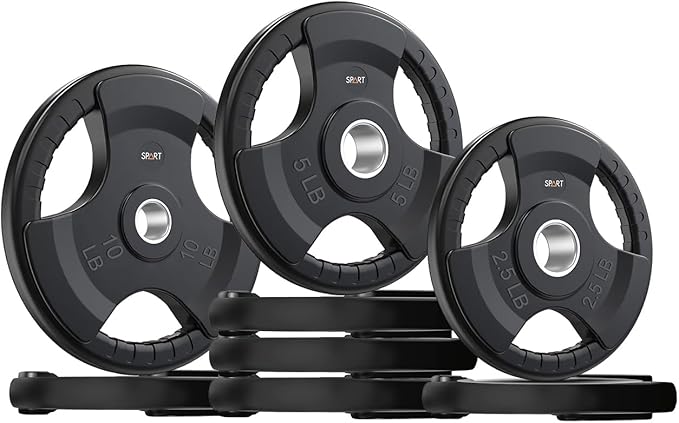 SPART Weight Plate 2-Inch Rubber Coated Olympic Grip Plate for Barbell,Solid Cast Iron Weight Plates in Pairs or Single for Strength Training,Weightlifting,Crossfit,Home Gym(5LB/10LB/25LB/35LB/45LB)