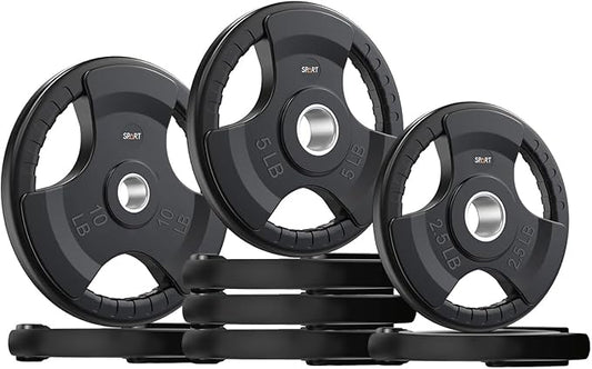 SPART Weight Plate 2-Inch Rubber Coated Olympic Grip Plate for Barbell,Solid Cast Iron Weight Plates in Pairs or Single for Strength Training,Weightlifting,Crossfit,Home Gym(5LB/10LB/25LB/35LB/45LB)