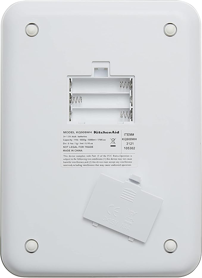 KitchenAid KQ908 Glass Surface 11 Pound Capacity Digital Kitchen and Food Scale, White