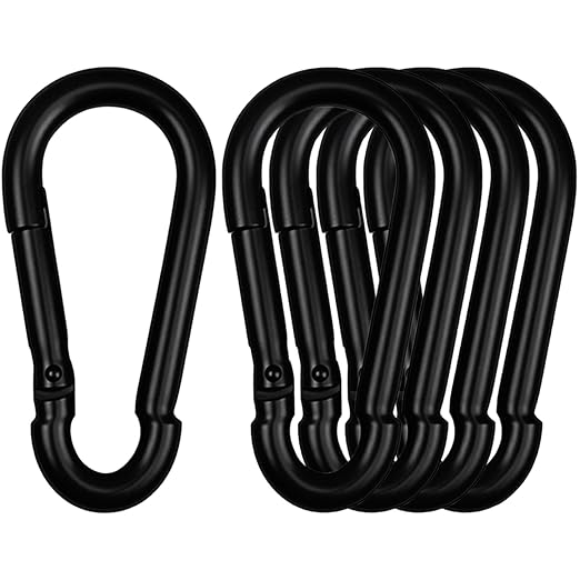 3" Heavy Duty Spring Snap Hook Carabiners, M8 5/16" Galvanized Steel Black Carabiner Clip, Quick Link Keychain for Hammock Swing Set Outdoor Travel Camping Fishing Hiking（5 Pack）