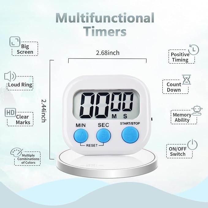 4 Pack White Digital Kitchen Timer Magnetic Digital Timer with Big Display Loud Ring Cooking Timers for Cooking, Game, Gym, Break Time, Classroom (4, White)