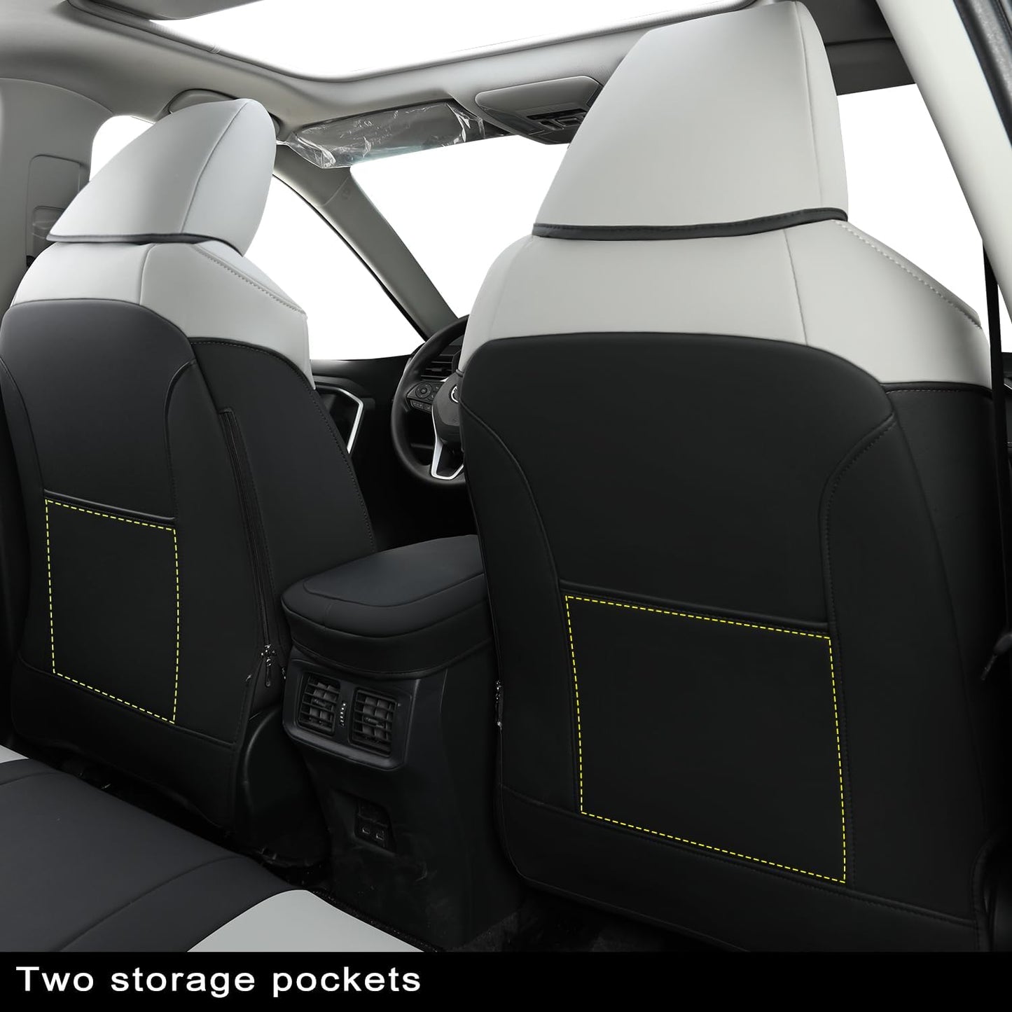 RISINGSTAR Rav4 Hybrid Seat Covers, fit 2019-2025 Toyota Rav4 Hybrid LE,XLE,Woodland Edition,XLE Premium,Limited, Not for XSE/SE/Plug-in(Black&Gray)