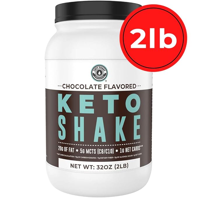 Keto Meal Replacement Shakes, Chocolate, 2lbs, Low Carb Keto Protein Shake Mix, MCT Powder, Grass Fed Hydrolyzed Collagen Peptides, Keto Breakfast Shake, 20g Fat, 14g Protein, 1 Net Carb, Zero Sugar