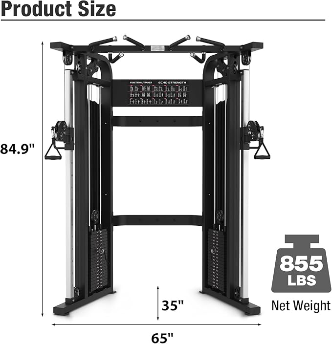 Cable Crossover Exercise Machine for Home & Commercial Gym, Functional Trainer Cable Machine, Functional Training Center All in One Home Gym Cable Machine, 180lbs Dual Weights Stack for Cable Workout