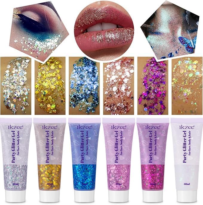 6Pcs Body Glitter for Women - Holiday Glitter Gel for Face &Body & Hair & Nail DIY｜Hair Glitter Gel Create A Stunning Visual Feast ｜Multiple Purpose Body Glitter Gell Long Lasting Mermaid Series Set