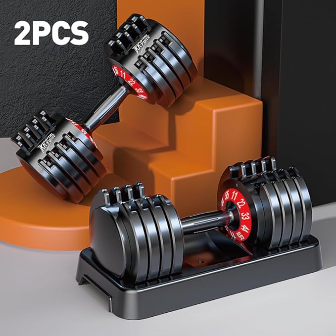 25/55lbs Adjustable Dumbbells Set, Dumbbells with Anti-Slip Metal Handle for Exercise & Fitness Fast Adjust Weight for Full Body Workout Fitness