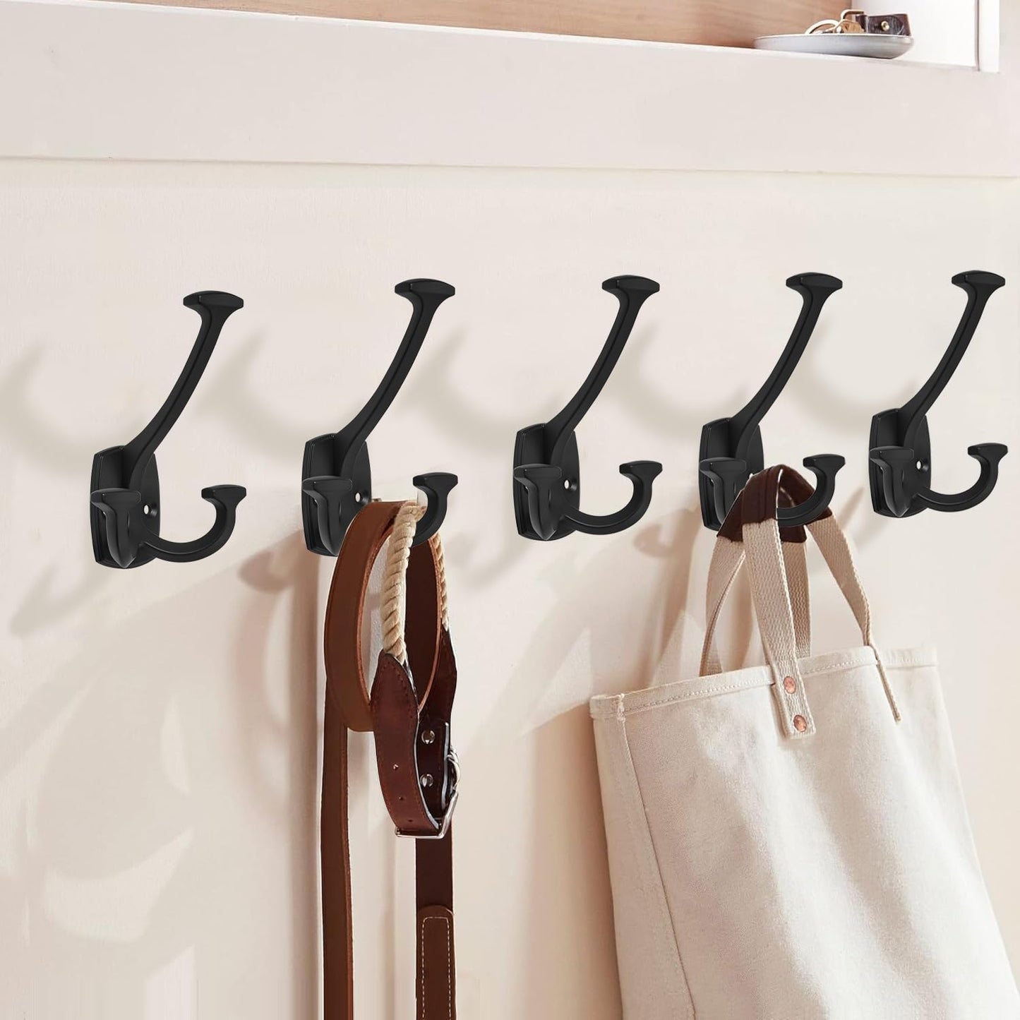Large Wall Double-Sided Hook 2 Pack Matte Black Hook Decorative Heavy Duty Solid Large Coat Hooks for Towel Hanging Coats Robe Towel Bags Door Back 2 Prong Hooks