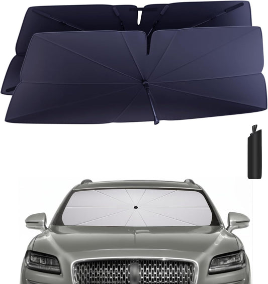 Windshield Sun Shade Umbrella for 2019-2023 Lincoln Nautilus Accessories: Custom Fit 240T Silver, Double Thickened, Foldable Sunshade Window Sun Visor, Ultimate 99% UV Blocking for Standard, Select