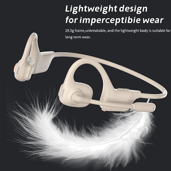 IHAO Open Ear Air Conduction Bluetooth Headphone Dual Mic Rotatable Boom Mic Active Noise Cancellation IPX5 Waterproof Bluetooth 5.4 Pain-Free Design for Sports Work Outdoor Activities-DG09 White