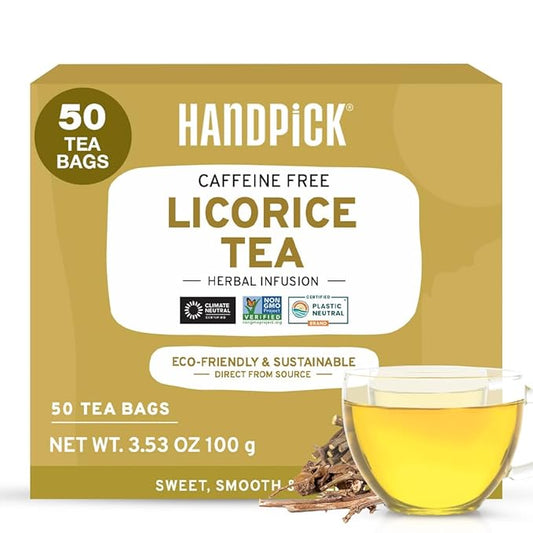 HANDPICK, Licorice Root Tea Bags (50 Count, 2g/tea bag) Licorice Tea | Non-GMO, Caffeine Free | Goodness of Cinnamon, Blackpepper, Clove, Cardamom & Ginger