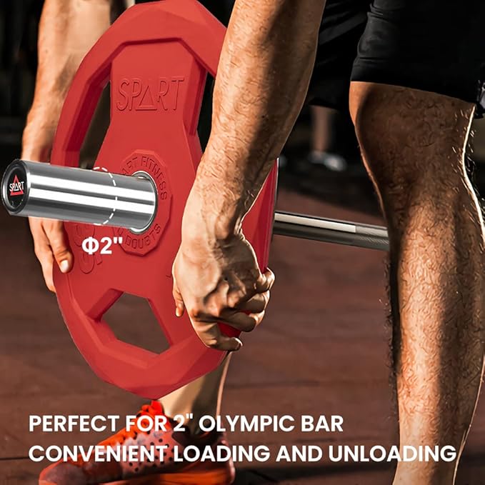 SPART Color Coded Weight Plate 2-Inch Rubber Coated Olympic Grip Plate for Barbell, Solid Cast Iron Weight Plates for Strength Training, Weightlifting, Crossfit, Home Gym, 2.5LB/5LB/10LB/25LB/35LB/45LB, Pair