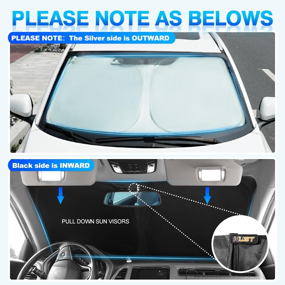 KUST Windshield Sun Shade for 1996-2024 GMC Savana Van Accessories, Passenger & Cargo Van Window Sunshade Sun Visor Protector Foldable Blocks UV Rays Keep Your Car Cooler
