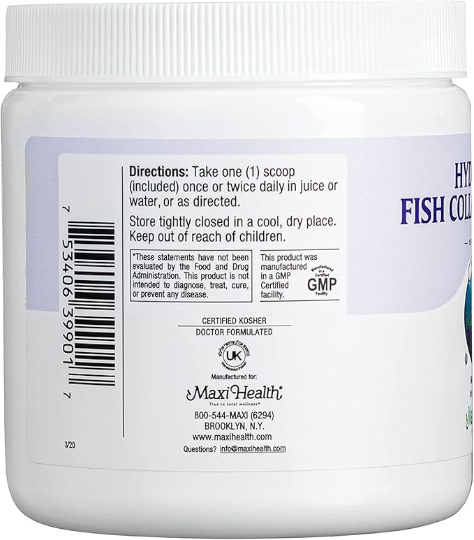 Maxi Health Collagen Peptides Powder – Type I Unflavored Marine Powder Collagen for Women & Men - Wild-Caught Protein Supplement for Joints, Skin, Hair & NailNails (10.75 oz)