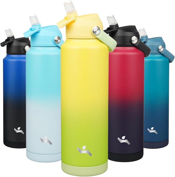 Insulated Water Bottle with Straw Lid,40 oz Stainless Steel Vacuum Metal Bottle with Silicone Handle,Lime