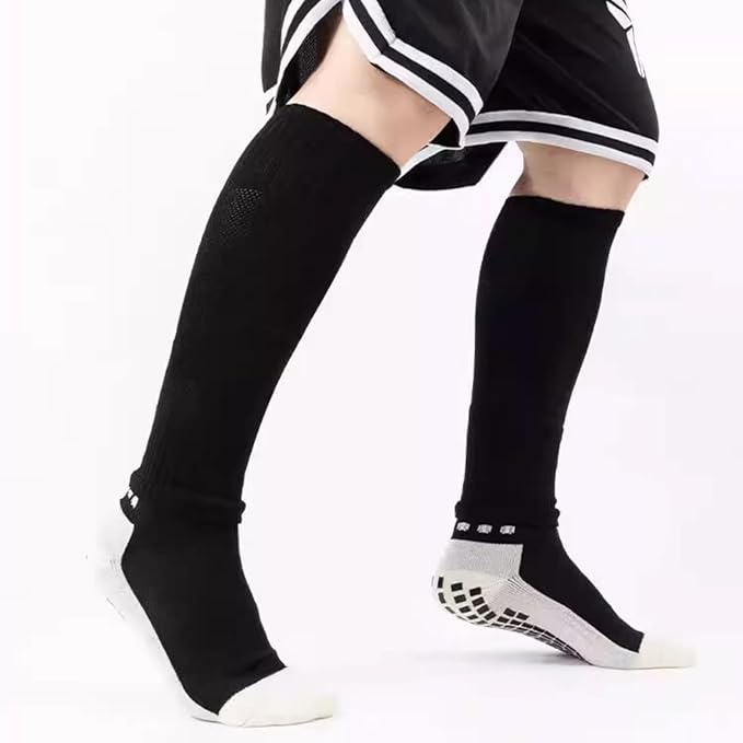 2 Set Anti-Slip Grip Soccer Socks with Shin Guard Sleeves, Sports Athletic Socks for Men Women