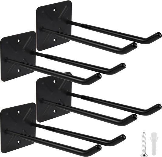 Steel Garage Storage Hooks Wall Tool Organizer, 10 Inch Garage Hook Heavy Duty Utility Storage Hangers Black for Ladders, Chairs, Garden Tools, Set of 4