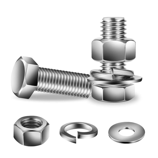 1/4-20 x 1-1/4" Hex Head Screw Bolt, Nuts, Flat & Lock Washers, 20Pcs 18-8 (304) Stainless Steel, Fully Threaded, by SG TZH