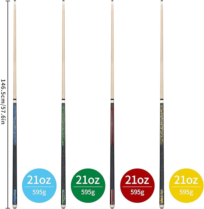 Kmise Pool Cue Stick Set, Canadian Maple 58 Inch 18 19 20 21oz 13mm Tips, New Upgraded Irish Linen Wire Grip Billiard Table Cues Sticks, 4 Colors Optional, W/Chalk, Gloves for Bar Professional Adults