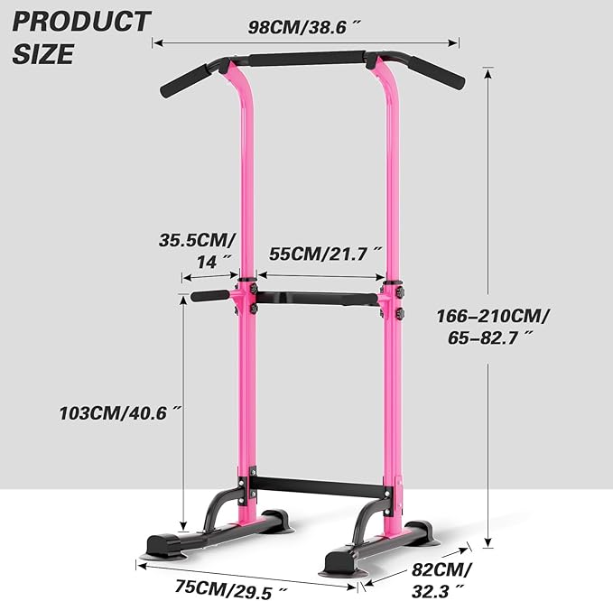 soges Power Tower Pull Up Bar Station, Free Standing Pull Up Rack Dip Station for Home Gym, Height Adjustable Home Strength Training Fitness Workout Equipment